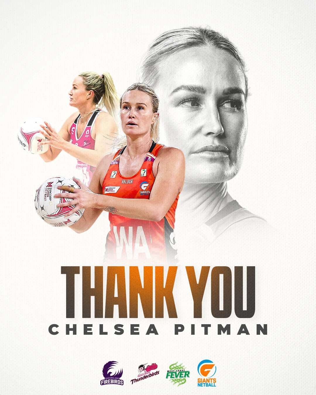 Chelsea Pitman "Thank You" post on Suncorp Super Netball Facebook Page